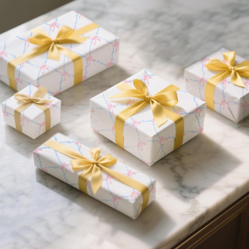 Ethanberg 60 Sheets Gift Wrapping Tissue Paper Bulk, Pink Bow Blue Line Print Tissue Paper for Gift Bags, Decorative Art Papers for DIY Crafts Wedding Birthday Baby Showers Holiday Party Decor, 20x14 Inches - Image 5